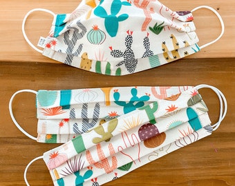 Mod Desert Face Mask / 100% cotton / Pellon Interfacing / Washable / Reusable / Elastic straps / USA / Spoonflower fabric