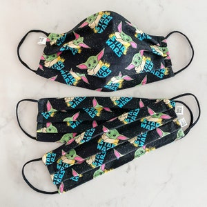 Custom Sizing / Star Wars GROGU Face Mask / 100% cotton / 3 Layers / Pellon Interfacing / Elastic straps / Made in USA