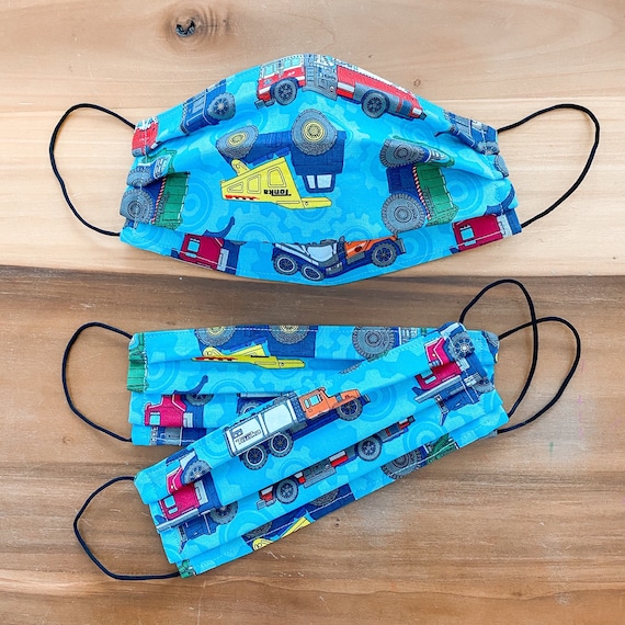 Custom Sizing / TONKA Trucks Kids Face Mask / 100% cotton / 3 Layers / Pellon Interfacing / Washable / Reusable / Elastic straps / USA
