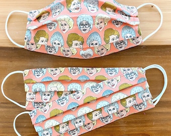 Golden Girls Face Mask / 100% cotton / 3 Layers / Pellon Interfacing / Elastic straps / Made in USA / Spoonflower Fabric