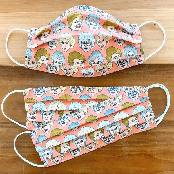 Custom Sizing / Golden Girls Face Mask / 100% cotton / 3 Layers / Pellon Interfacing / Elastic straps / Made in USA / Spoonflower Fabric