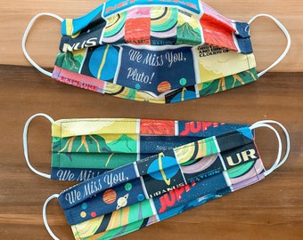 Postcards from SPACE! Face Mask / 100% cotton / Pellon Interfacing / Washable / Elastic straps / USA / Spoonflower Fabric