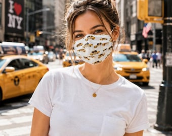TAXI CAB Face Mask / 100% cotton / 3 Layers / Pellon Interfacing / Elastic straps / USA / Spoonflower Fabric