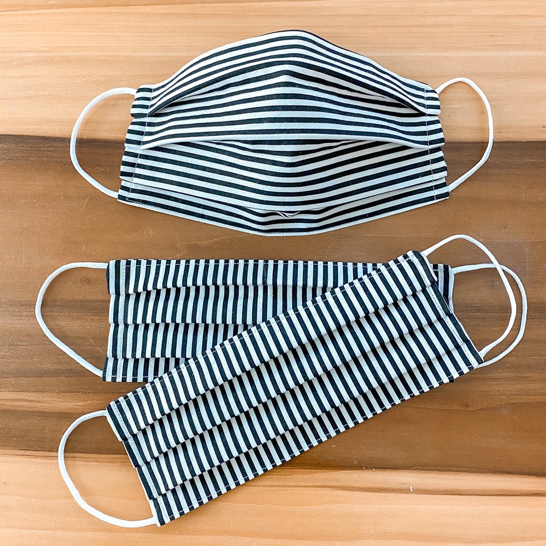 Custom Sizing / Modern Black & White Stripe Face Mask / 100 Cotton / 3