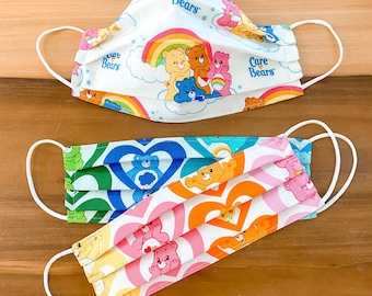 Care Bears Kids Face Mask / 100% cotton / 3 Layers / Pellon Interfacing / Washable / Reusable / Elastic straps / Made in USA