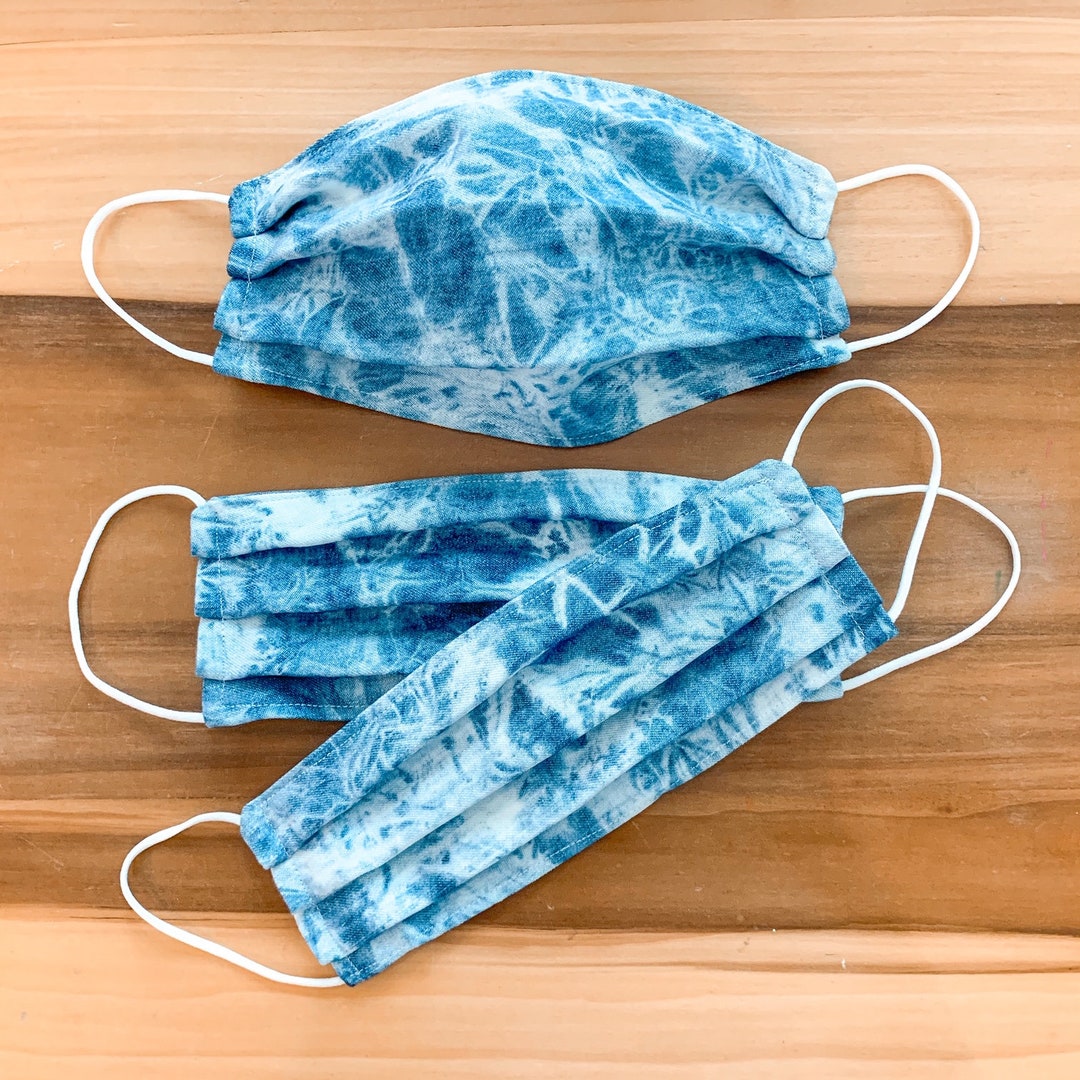 Custom Sizing / Blue & White Dipdye Face Mask / EXTRA SOFT / 3 Layers / Pellon Interfacing