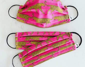 Leopard Face Mask / 100% cotton / 3 Layers / Pellon Interfacing / Washable / Elastic straps / Spoonflower / Made in USA