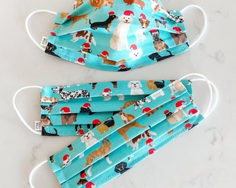 Tamaño personalizado / Máscara facial de Santa Paws / 100% algodón / 3 capas / Interfaz Pellon / Reutilizable / Correas elásticas / Hecho en EE.UU. / Spoonflower
