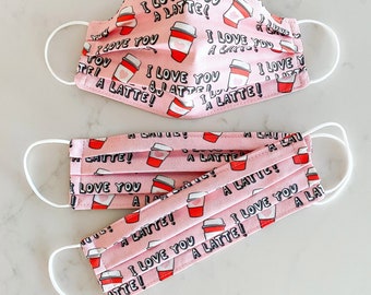 Valentine Face Mask / 100% cotton / 3 Layers / Pellon Interfacing / Elastic straps / Made in USA / Spoonflower Fabric