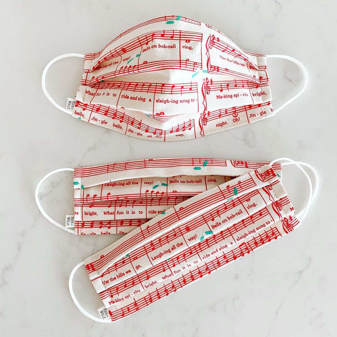 Custom Sizing / Jingle Bells Face Mask / 100 Cotton / 3 Layers / Pellon Interfacing / Reusable