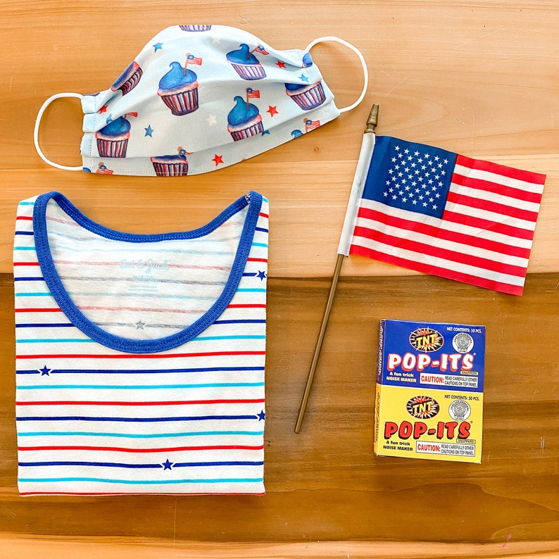 Custom Sizing / Flag Cupcakes Face Mask / 100% cotton / Pellon Interfacing / Washable / Reusable / Elastic straps / Made in USA image 2