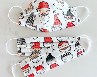 Custom Sizing / Santa Claus Face Mask / 100% cotton / 3 Layers / Pellon Interfacing / Reusable / Elastic straps / Made in USA