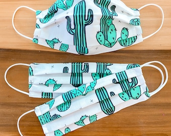 Cactus Face Mask / 100% cotton / Pellon Interfacing / Washable / Reusable / Elastic straps / USA / Spoonflower fabric