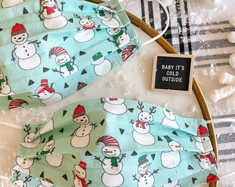 Christmas Snowmen Face Mask / 100% cotton / 3 Layers / Pellon Interfacing / Reusable / Elastic straps / USA / Spoonflower