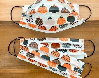 Custom Sizing / PUMPKIN Face Mask / 100% cotton / 3 Layers / Pellon Interfacing / Elastic straps / Made in USA / Spoonflower Fabric
