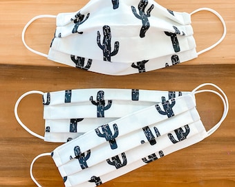 Cactus Face Mask / 100% cotton / Pellon Interfacing / Washable / Reusable / Elastic straps / USA / Spoonflower fabric