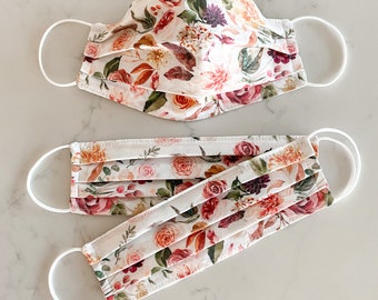 Mascarilla facial vintage con diseño floral de San Valentín / 100 % algodón / 3 capas / Entretela de pellón / Tiras elásticas / EE. UU. / Tela Spoonflower