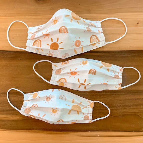 Custom Sizing / Sunshine and Rainbows Face Mask / 100% cotton / Pellon Interfacing / Elastic straps / Made in USA / Spoonflower fabric