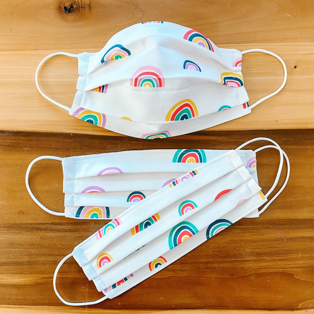 Custom Sizing / Rainbow Face Mask / 100 Cotton / 3 Layers / Pellon Interfacing / Elastic Straps