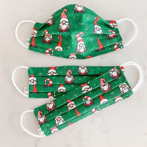 Christmas Gnomes Face Mask / 100% cotton / 3 Layers / Pellon Interfacing / Reusable / Elastic straps / USA / Spoonflower