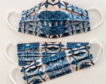 Masque Shibori / 100 % coton / 3 couches / Interfaçage Pellon / Réutilisable / Sangles élastiques / Fabriqué aux États-Unis