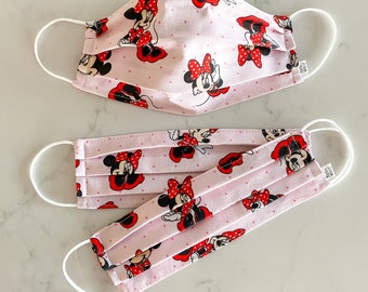Disney Minnie Mouse face mask / 100% cotton / 3 Layers / Pellon Interfacing / Reusable / Elastic straps / Made in USA