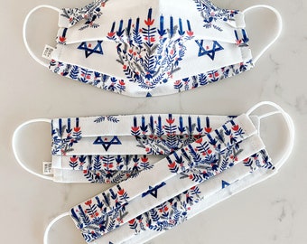 Chanukah Menorah Face Mask / 100% cotton / 3 Layers / Pellon Interfacing / Reusable / Elastic straps / Made in USA