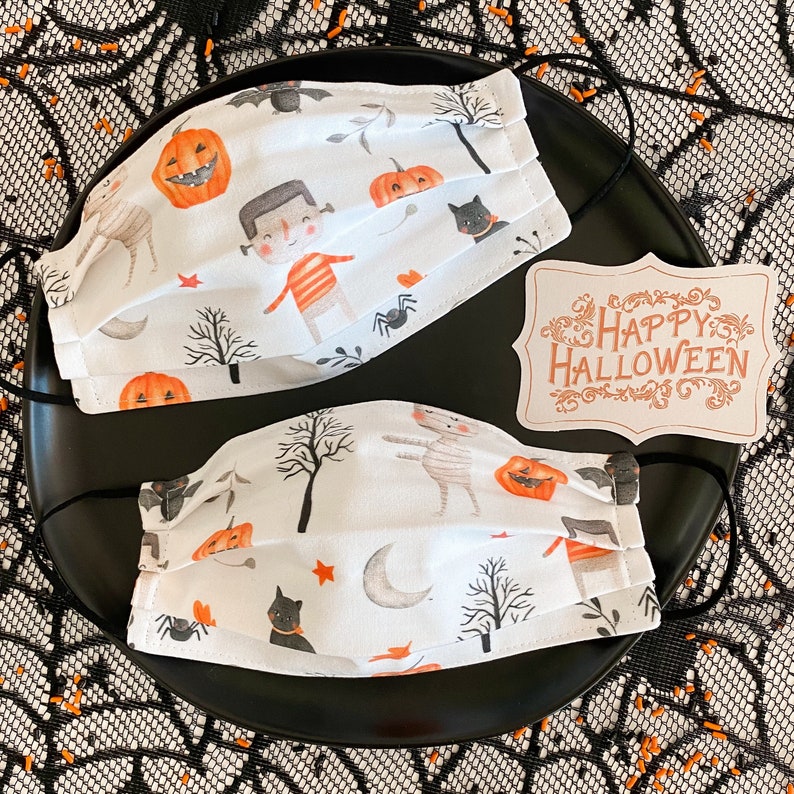 Custom Sizing / HALLOWEEN SPOOKTACULAR Face Mask / 100% cotton / 3 Layers / Pellon Interfacing / Elastic straps / Spoonflower Fabric / USA image 1