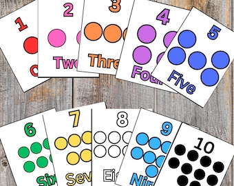 Numbers 1-10 Flash Cards, Educational Flash Cards, Counting Flashcards, Colors, Montessori Cards, Homeschool Resources, Digital Download