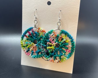 Unique, Colorful Yarn Earrings -- Crochet Hoops