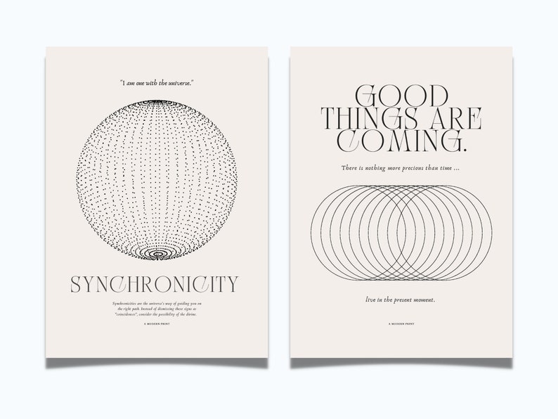 Spiritual Affirmation Posters- DIGITAL DOWNLOAD | Set of 2 | Synchronicity & Good Things Are Coming | Black and White Printable Wall Art 