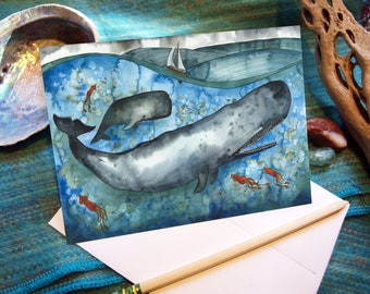 Sperm whale and calf blank greeting Card 4.5 x 7