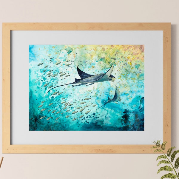 Manta Rays Watercolour Print