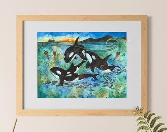 Orcas Watercolour Print