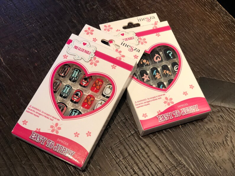 Pre glue nails no glue needed 24 pieces nail art fake | Etsy