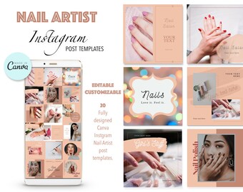 Instagram Template for Nail Artist, Social media templates, Instagram post, DIY Canva, beauty template, Nail
