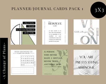 PLANNER CARDS - Motivational Minimal Planner Journaling Cards // Printable 3x3  Planner Cards