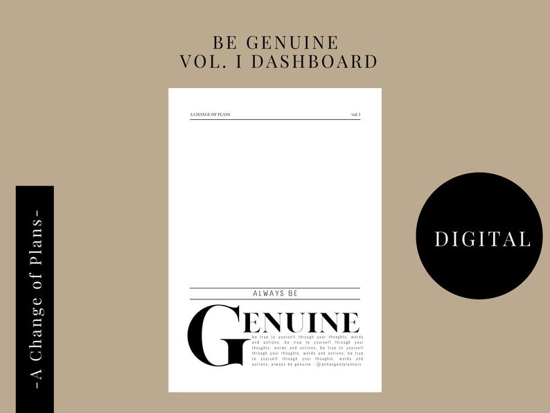 Be Genuine Personal Dashboard vol. I Personal Size Digital, Printable image 1