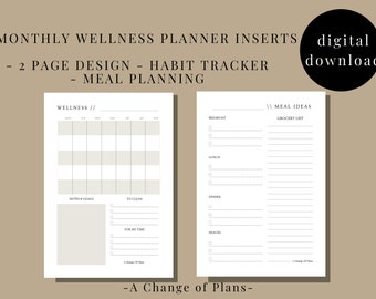 A5 Planner Insert - Monthly Wellness/Meal Planner/Habit Tracker