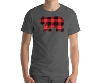 Plaid Bear Logo T-Shirt: Unisex Outdoors Apparel