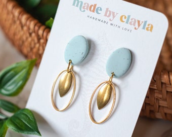 Polymer Clay Earrings | Robin's Egg | Classy Gold  Dangles | Handmade Jewelry | Hypoallergenic
