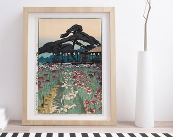 Iris Garden in Horikiri by Hiroshi Yoshida | Vintage Japanese Woodblock Print