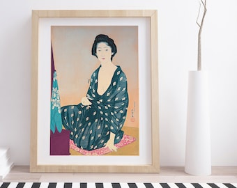 日本の浮世絵、新版画、木版画、橋口五葉「夏着物の女性」 - Etsy 日本