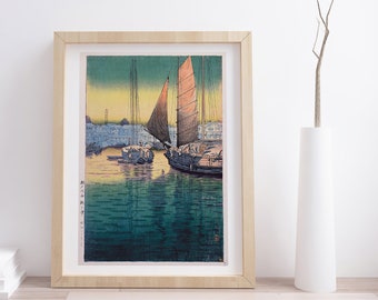 Harbour of Tomonoura by Tsuchiya Koitsu | Vintage Japanese Woodblock Print