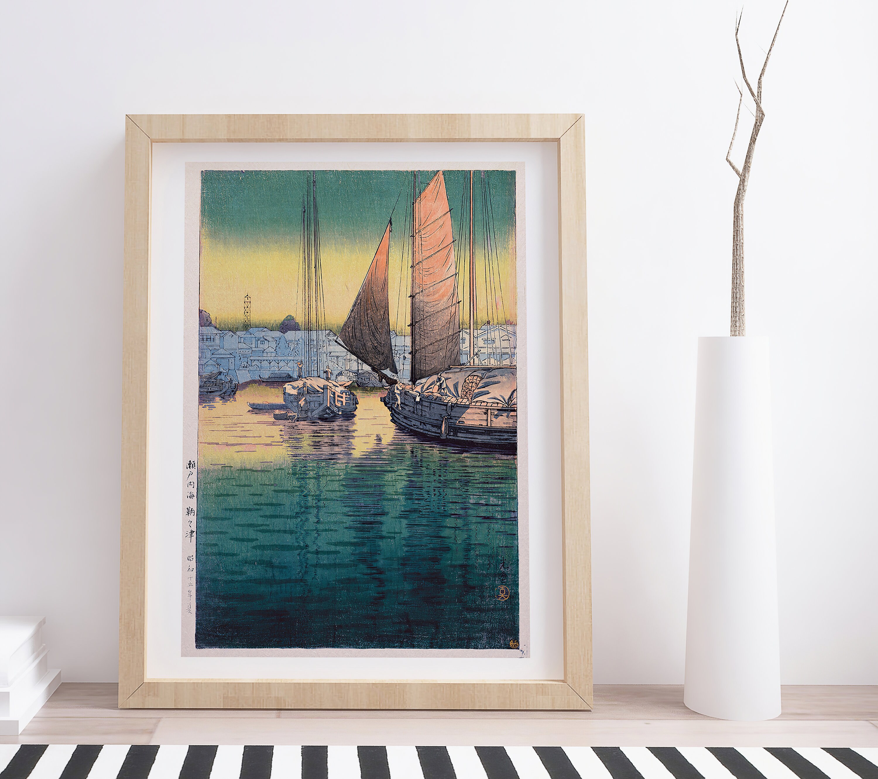Japanese Art Woodblock Print Shin Hanga "Manazuru Harbor" TSUCHIYA KOITSU Japanese Art Woodblock Print Shin Hanga "Manazuru Harbor" TSUCHIYA KOITSU