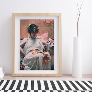 pink roses young lady smelling fresh flowers Spring British Garden The Shrine Large lithograph John William Waterhouse Wedding gift