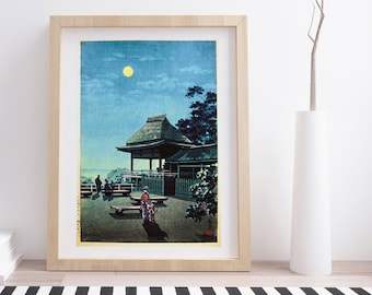 Autumn Moon at Ishiyama Temple by Tsuchiya Kōitsu | Vintage Japanese Woodblock Print