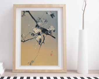 Birds on a Flowering Branch by Watanabe Seitei | Vintage Japanese Woodblock Print