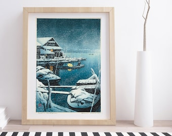 川瀬巴水作「茨城県葛西町」木版画、ジクレー、版画、アジア美術、秋