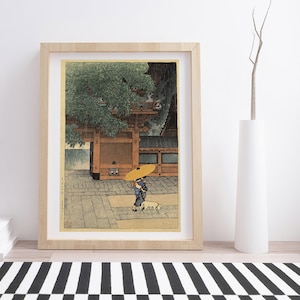 Early Summer Showers at Sanno Shrine by Kawase Hasui | Vintage Japanese Woodblock Print
